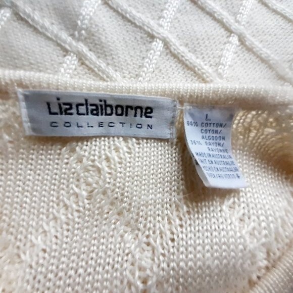 Liz Claiborne Collection Cream Argyle Knit Pattern Short Sleeve Sweater Large - Picture 7 of 9